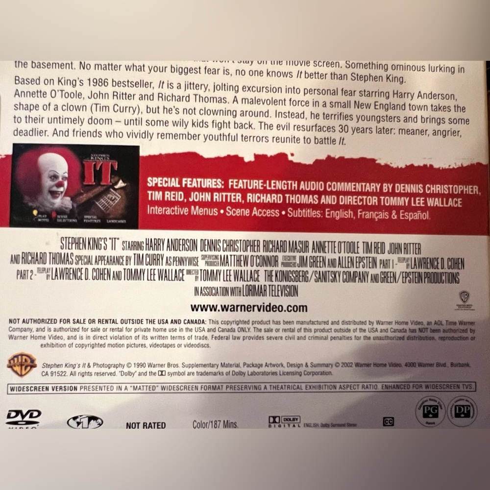 ‼️SOLD‼️ Steven King’s IT (DVD) - Warner Bros. Video Presents 🤡 - Picture 4 of 8
